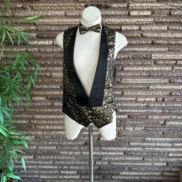 Southeastern Vintage Men's Formal Black Gold Musical Vest and Bow Tie Size Large - Picture 7 of 7